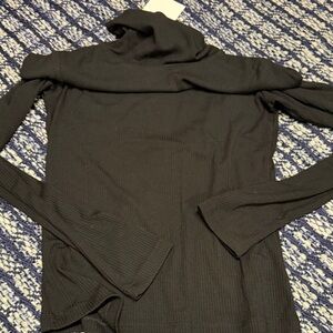 LNA Black Ribbed Turtleneck Top